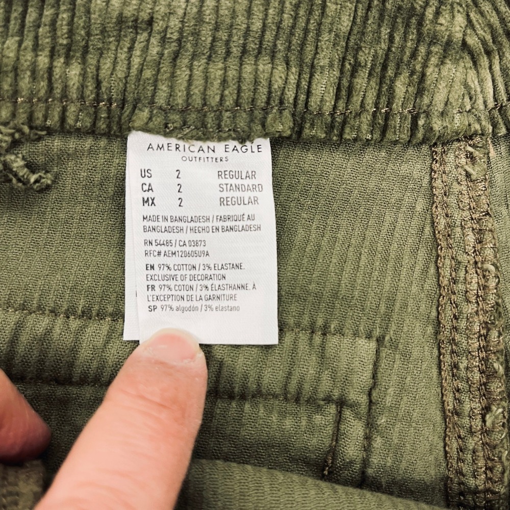 American Eagle Olive Green Corduroy Hi-Rise A-Line Zip Front Mini Skirt Size 2 - Picture 4 of 9